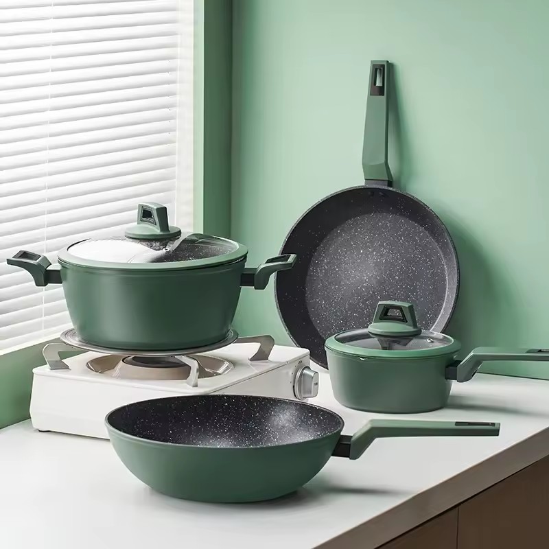 Prilagođeni setovi posuđa za kuhanje aluminijski keramički temeljac za kuhanje lonac tava za prženje set tava za umak